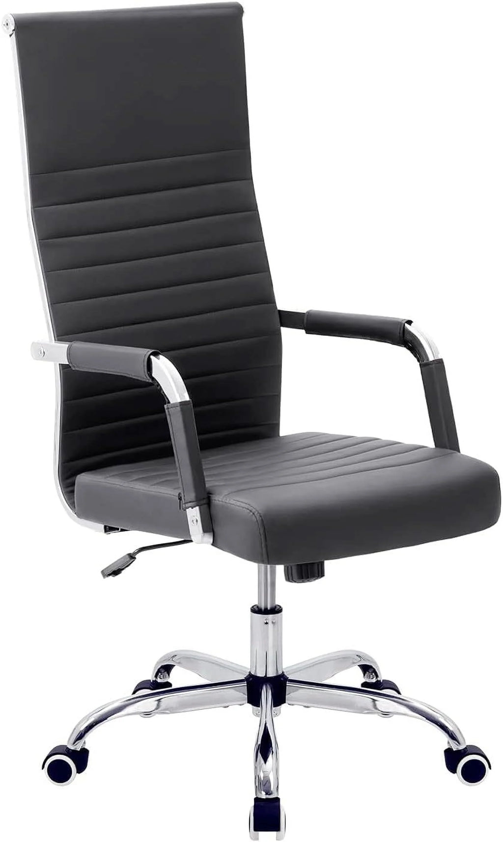 Black High Back Ribbed Leather Executive Office Chair E6028