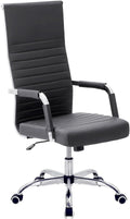 Black High Back Ribbed Leather Executive Office Chair E6028
