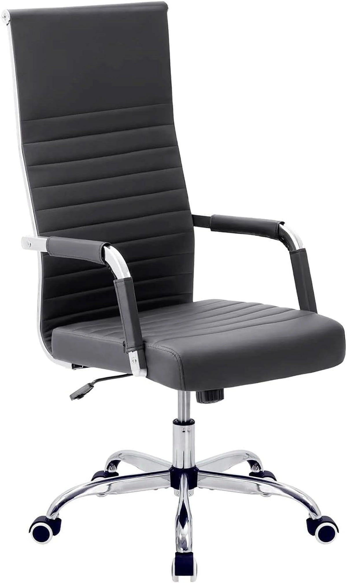 Black High Back Ribbed Leather Executive Office Chair E6028