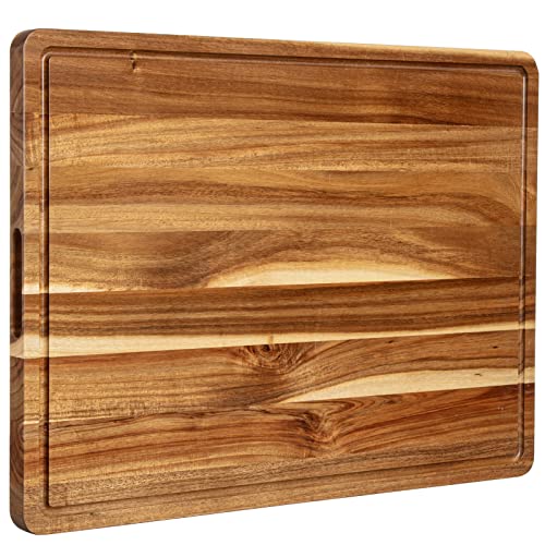 24x18 Inch Acacia Wood Cutting Board with Handle and Juice Groove Q601385