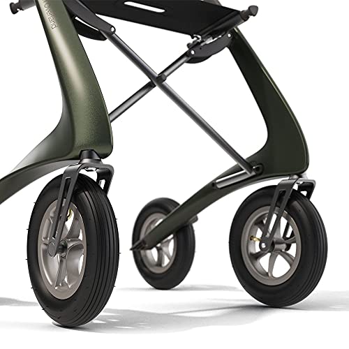 Carbon Overland All Terrain rollator with Big Pneumatic Wheels Foldable with seat Defender Green M7235