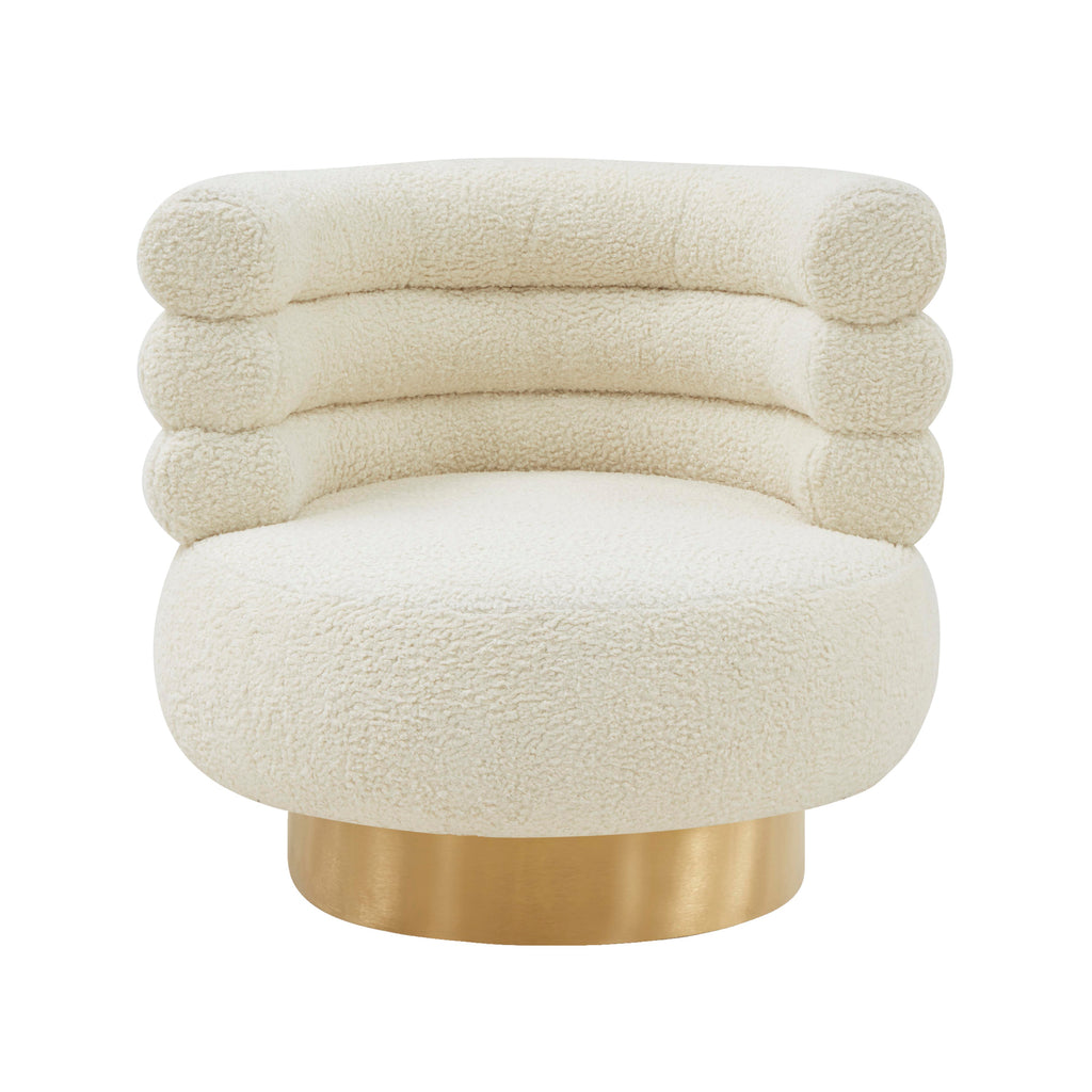 Cream Faux Shearling Swivel Chair with Gold Base M921523