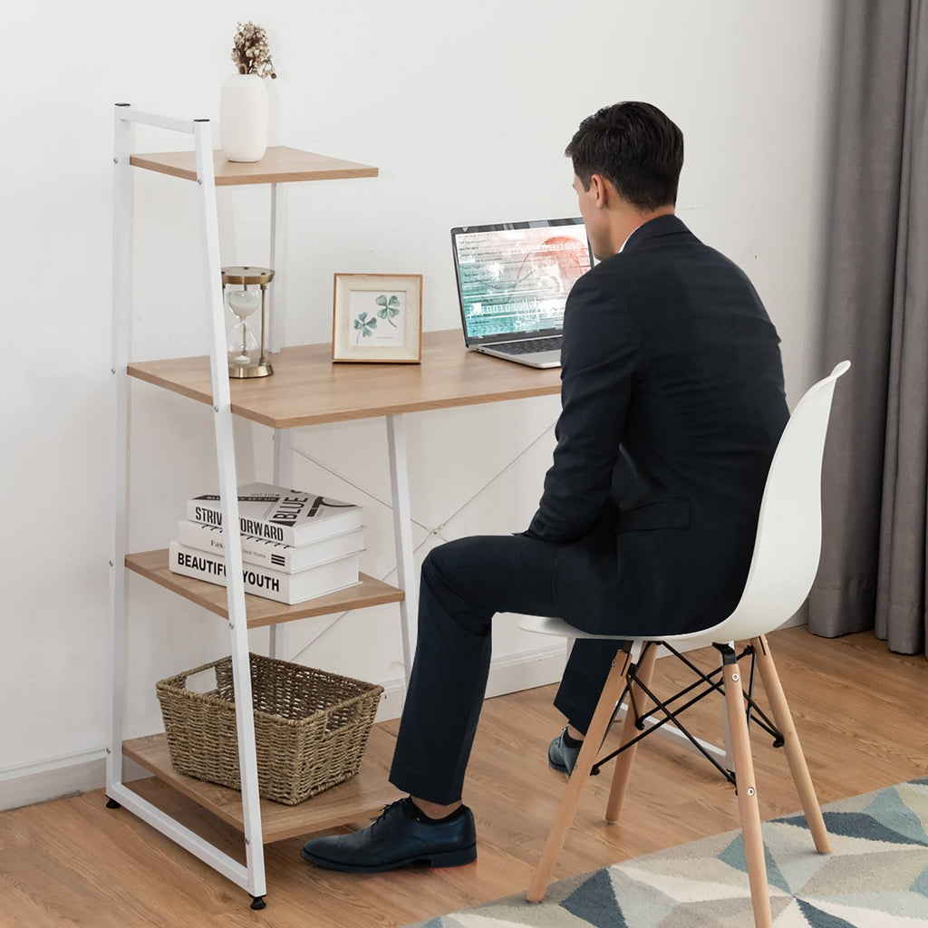 Natural Computer Desk with Shelves P7606