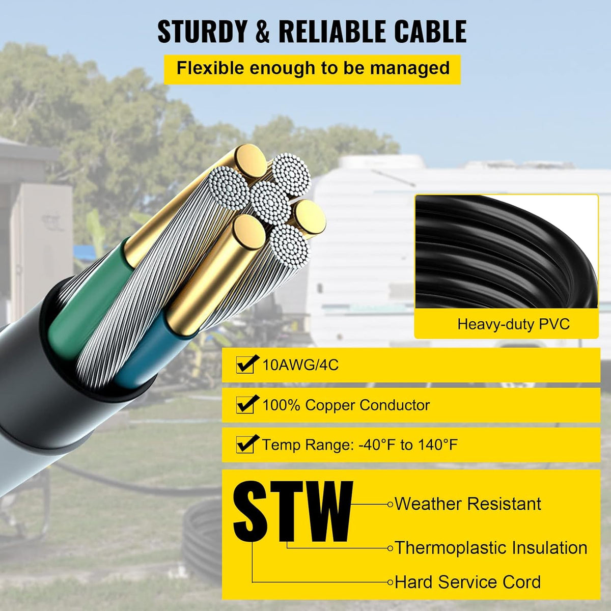 40Ft 30 Amp 4 Wire 10 Gauge Generator Extension Cord 125V 250V UL Listed Twist Lock Connectors F3578