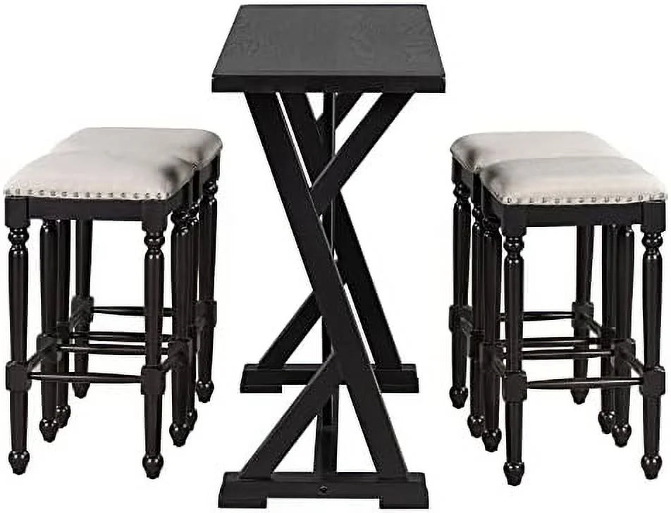 5-Piece Wood Dining Table Set with 4 Stools X638