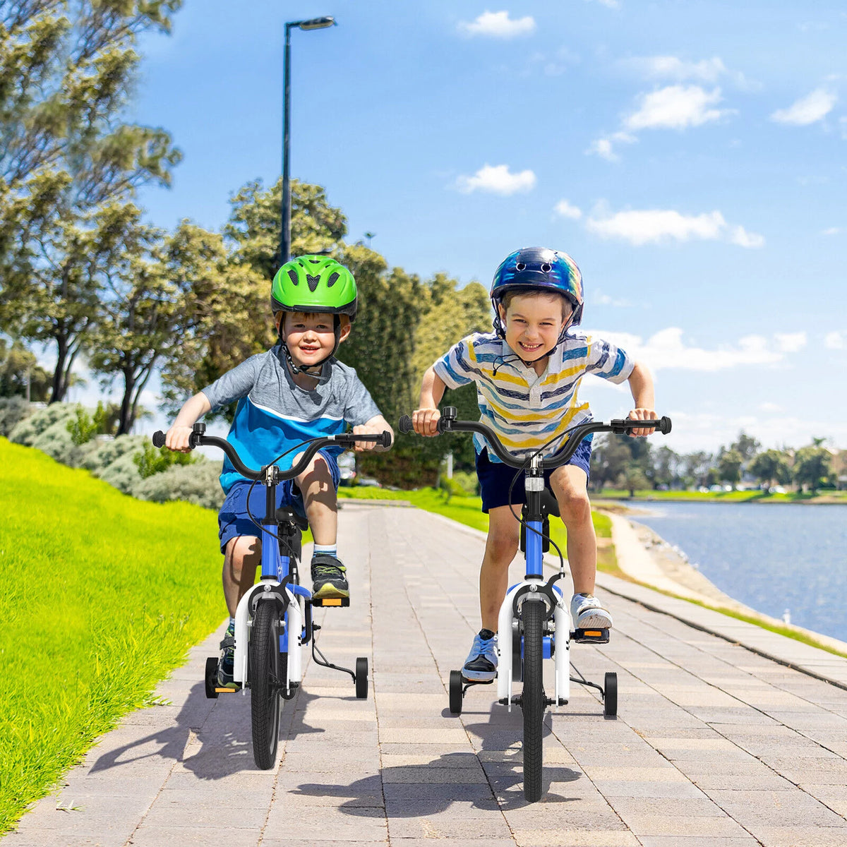 14 Kid's Bike with Training Wheels and Basket, Blue Q2255