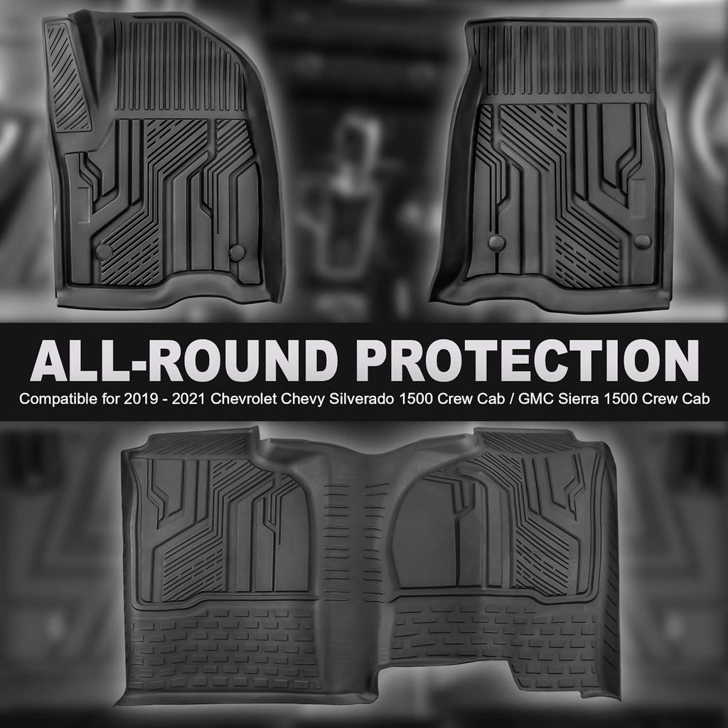 Rubber Seat TPE Floor Liners Mats for Chevrolet Silverado 1500 GMC Sierra Crew Cab Front Rear Rows F50041