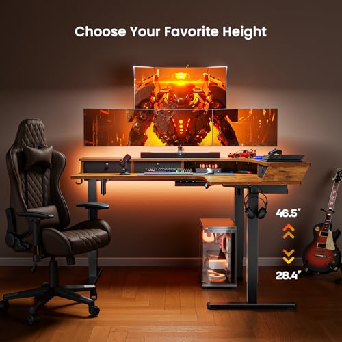 Electric L Shaped Standing Desk, 65'' Height Adjustable Corner Desk with Storage Drawers, Black S93572