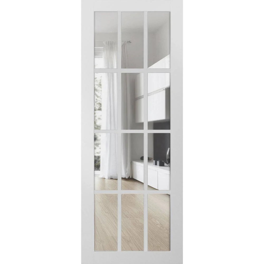 Matte White Slab Barn Door Panel Clear Glass 12 Lites 32 x 84 Inches W948219