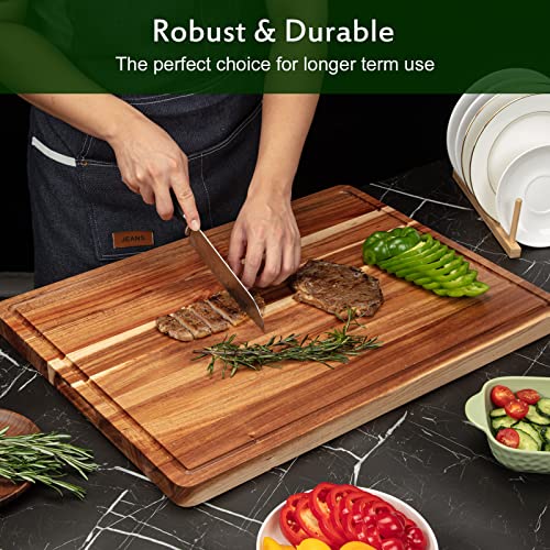24x18 Inch Acacia Wood Cutting Board with Handle and Juice Groove Q601385