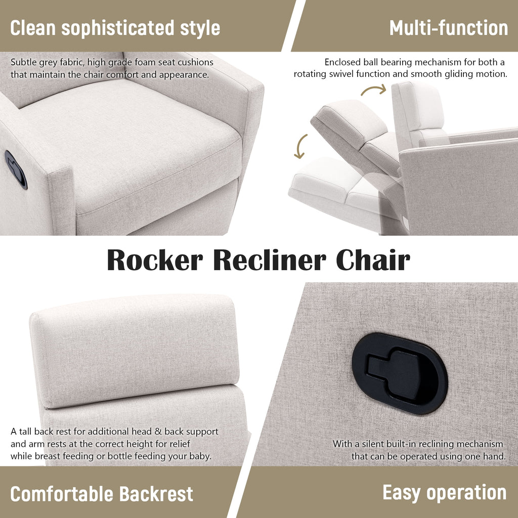 Tan Upholstered Fabric Swivel Rocker Recliner Chair K231455