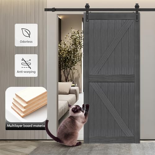 20 in x 84 in Elephant Gray Solid Wood Barn Door with Sliding Door Hardware Kit J2855