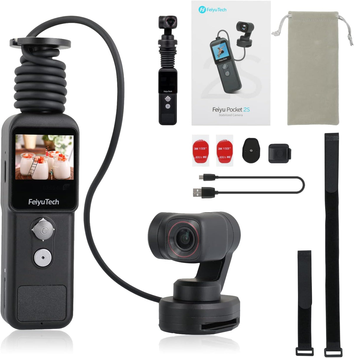 4K Action Camera with 3-Axis Gimbal, 130° View, Magnetic Body, 4x Zoom, 512G Card Slot, Pack of 2 E139777