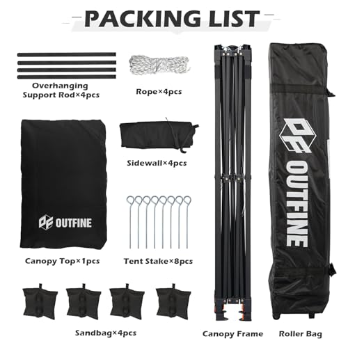 Heavy Duty Canopy 10x10 Pop Up Commercial Canopy Tent with 3 Side Walls, Roller Bag, 4 Weight Bags, Stakes and Ropes (White, 10 * 10FT) L90823