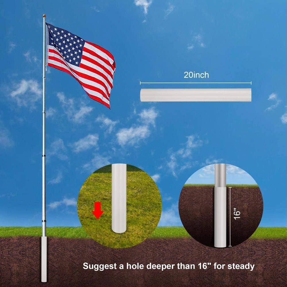 25FT Telescoping Aluminum Flagpole Kit with Tire Mount Base N288864