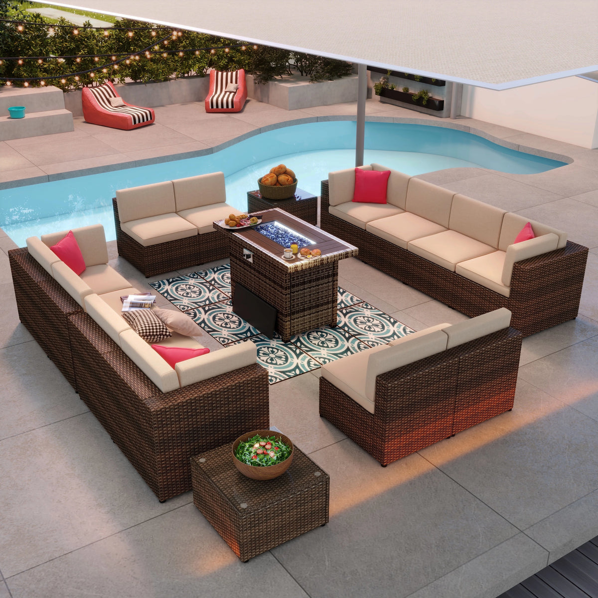 8 Pcs Patio Furniture Set with Fire Pit Table T3389