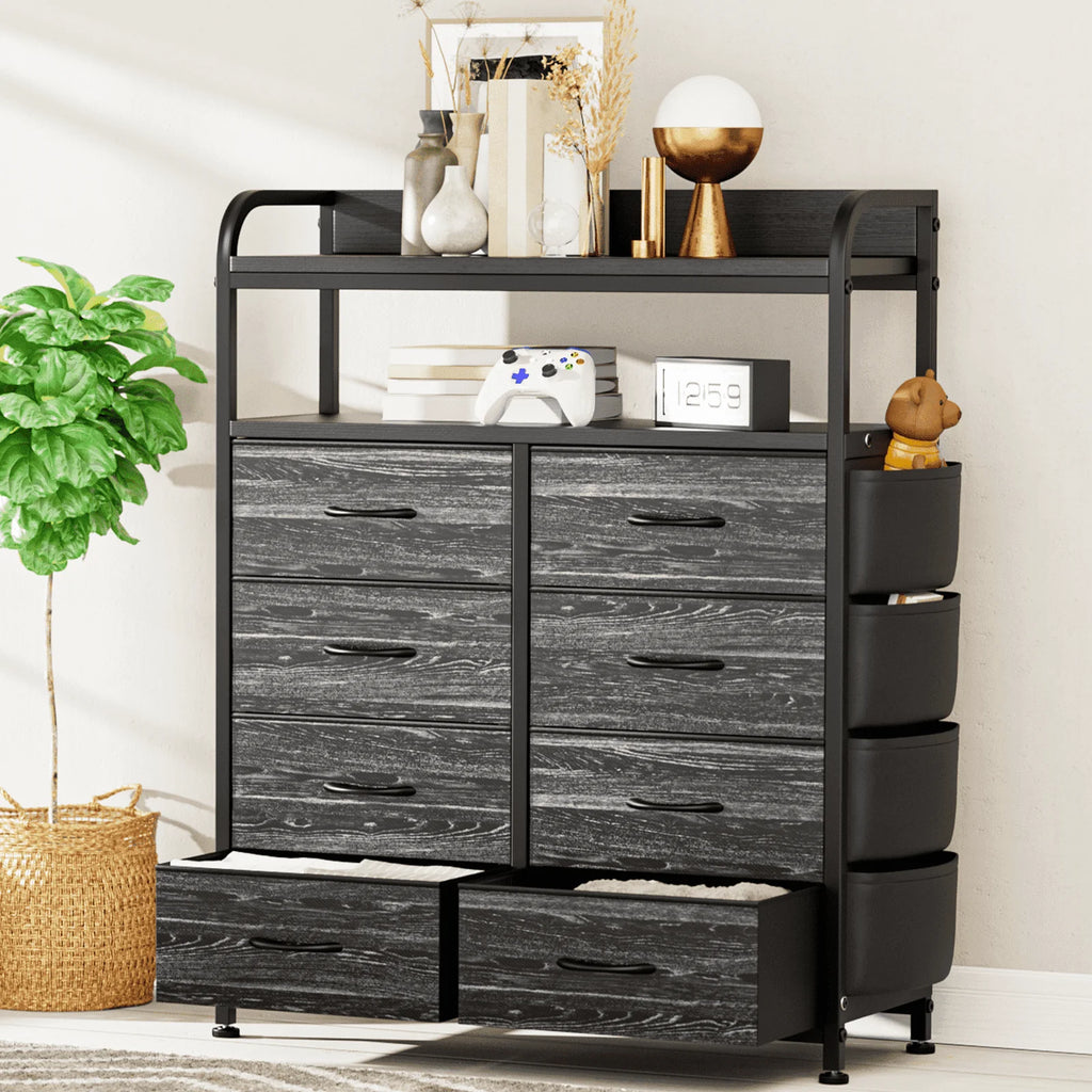 White 12 Drawer Dresser with Side Pockets and Hooks S34291