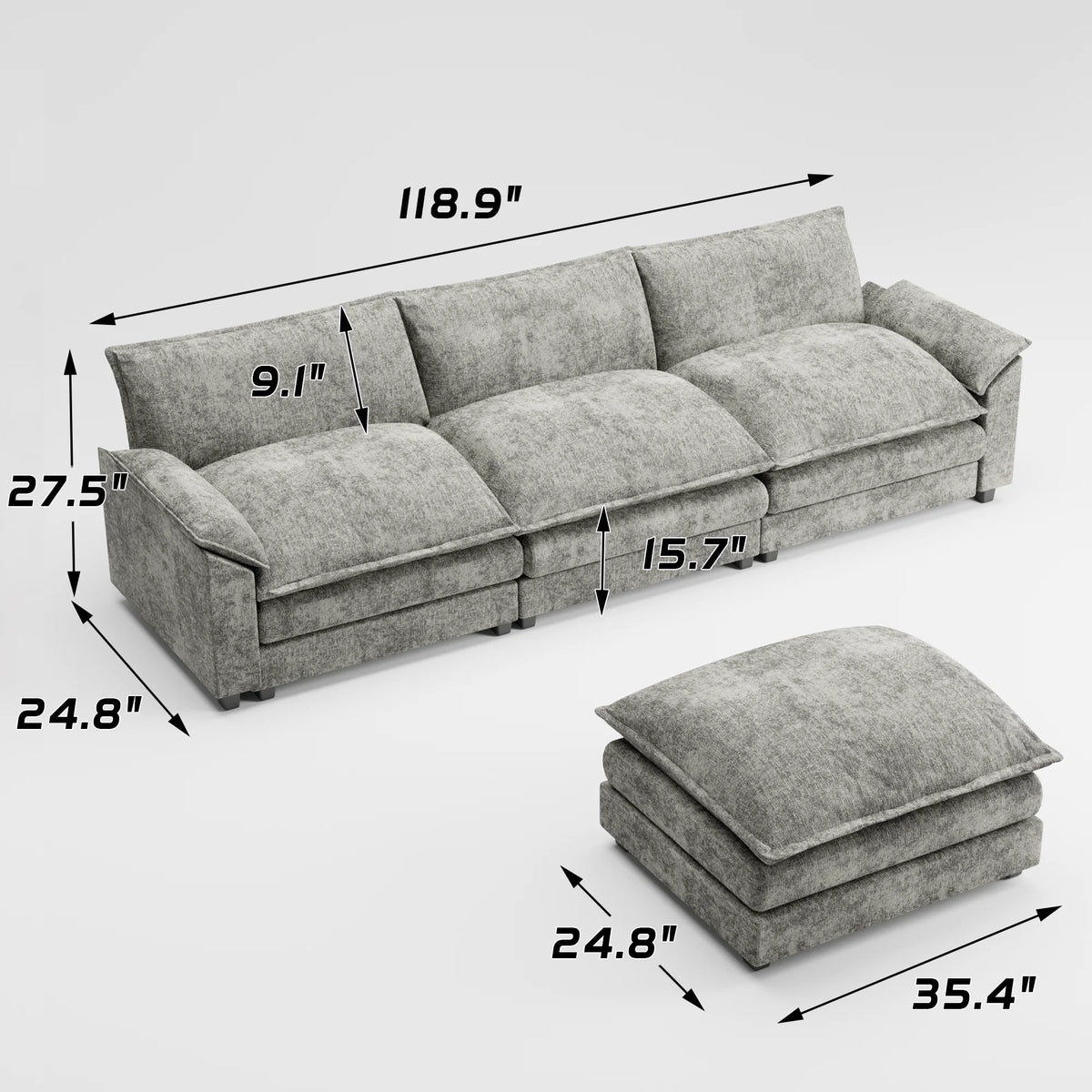 Gray L-shaped Sectional Sofa with Reversible Chair B75395