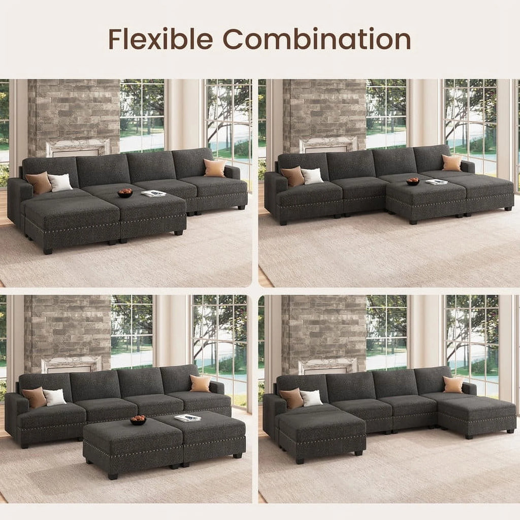 Dark Grey U Shaped Modular Sectional Sofa with Storage Ottoman N4942