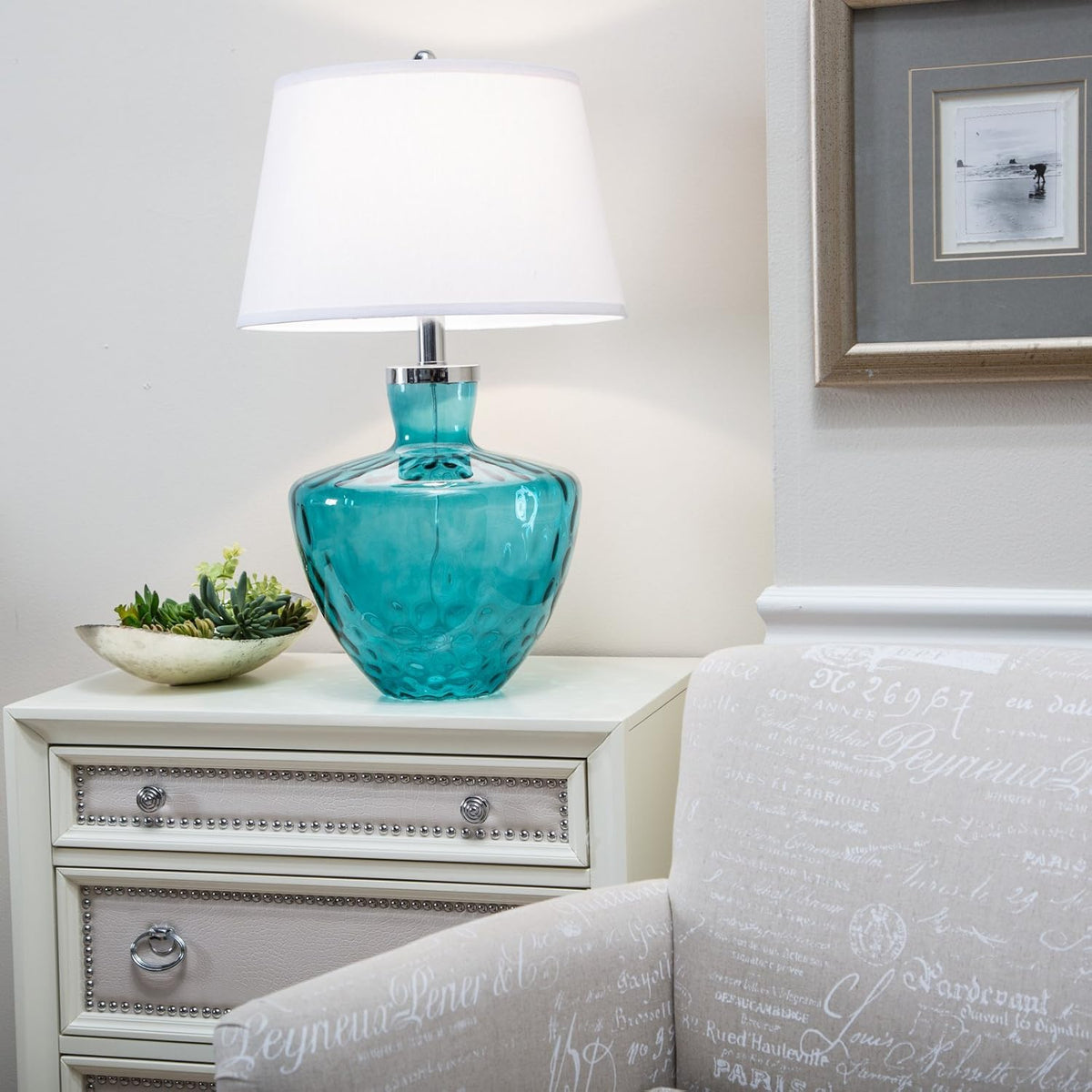 Turquoise Dimpled Glass Table Lamp F66500