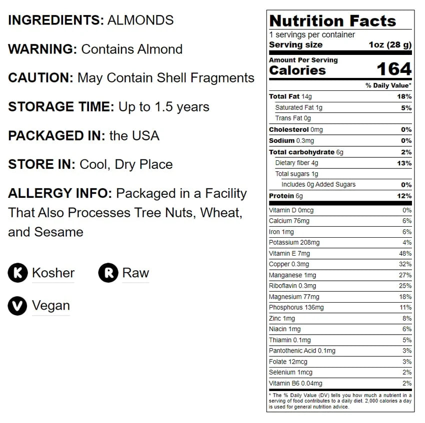 Raw Vegan Kosher Almonds, 15 Pounds I23608