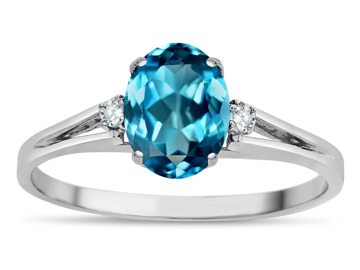 Oval 8x6 Genuine Blue Topaz Three Stone Ring S3983