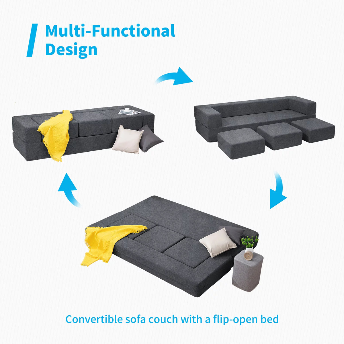 Dark Grey Convertible Sofa Bed X3822