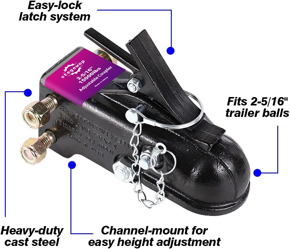2-5/16 Adjustable Trailer Coupler with Trigger Latch, Black, Pack of 2 I423