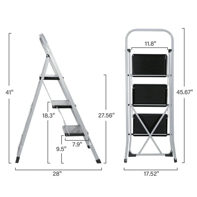 3 Step Folding Step Stool 330lbs Capacity Silver T784