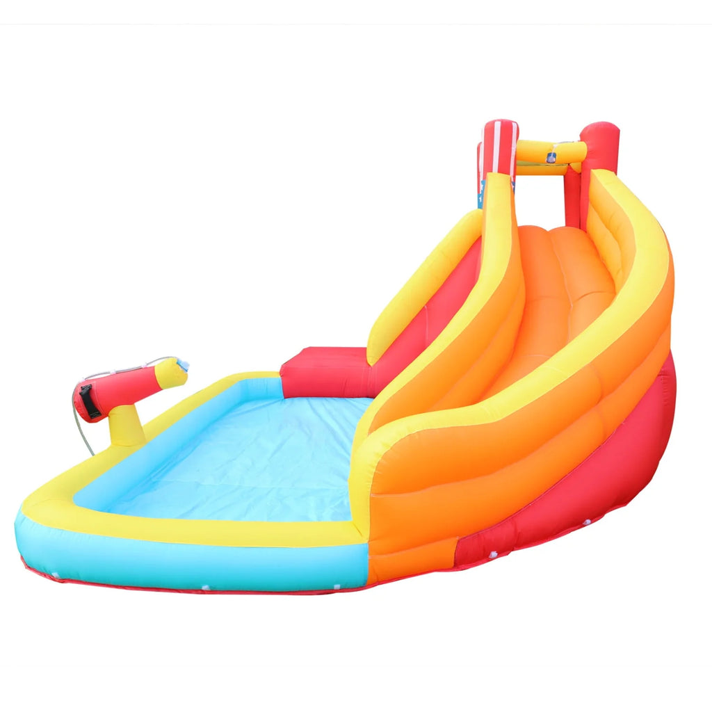 Inflatable Water Slide Splash Toy with Climbing Wall, Splash Pool, Water Cannon, Blower, Sprinkler, Stakes, Repair Patches, Storage Bag I4709