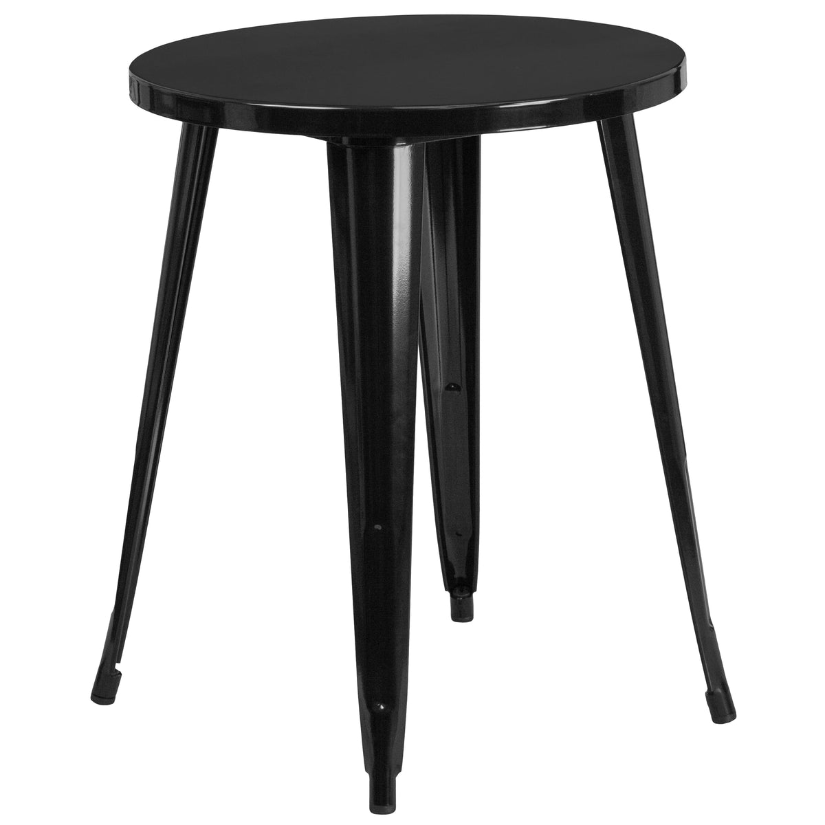 24" Round Black Metal Indoor-Outdoor Table Set with 4 Cafe Chairs V6613