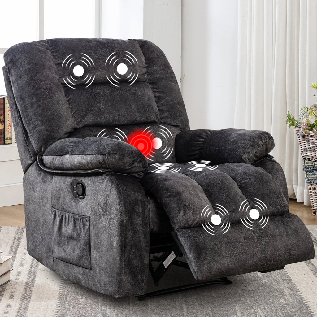 Gray Fabric Manual Recliner with Massage and Heat L74055