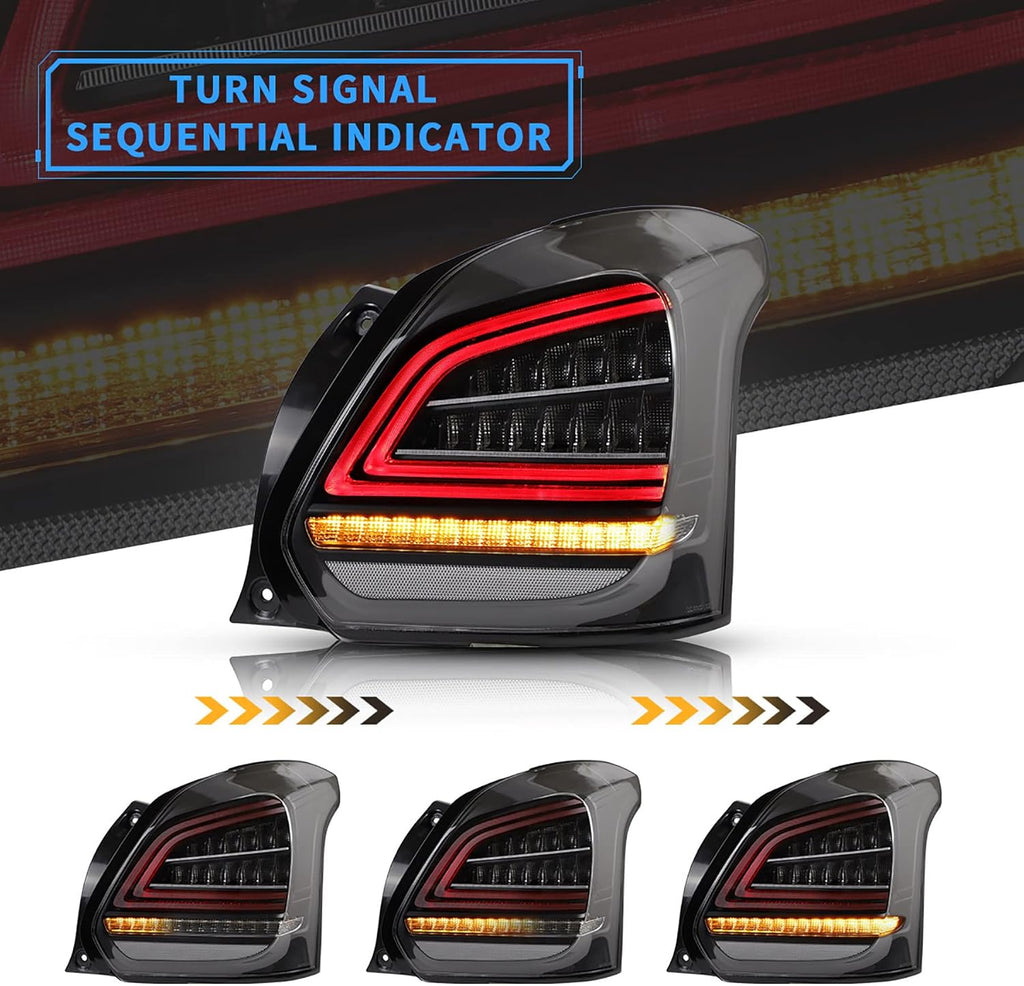 LED Tail Lights for Suzuki Swift 2017-2019, Amber Sequential Turn Signal, Dark Clear K721