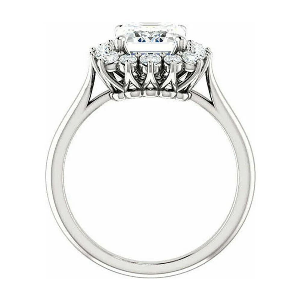 Octagon and Round Cut Moissanite Engagement Ring 18K White Gold Plated O5280