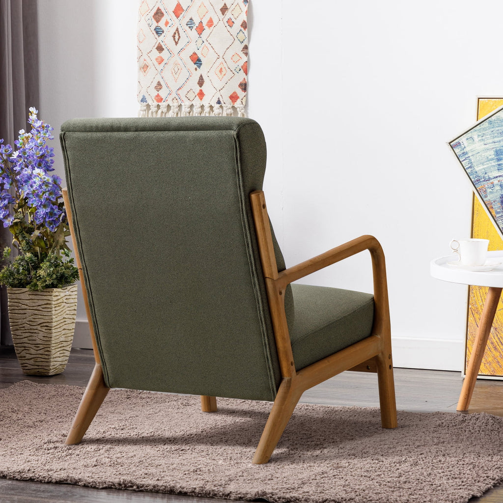 Mid-Century Modern Green Upholstered Accent Chair with Pillow Y916