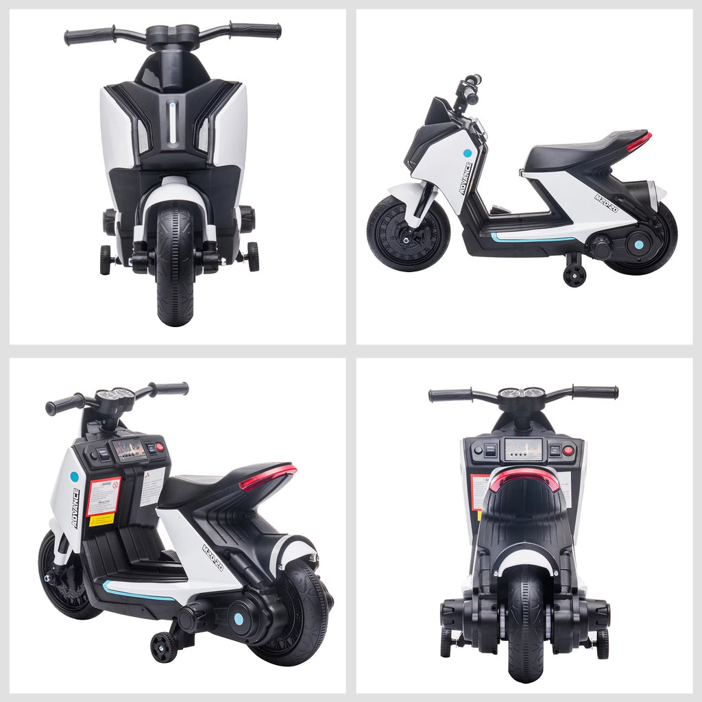 6V Kids Electric Motorcycle Ride-On Rechargeable Bike with Headlights, White D87680