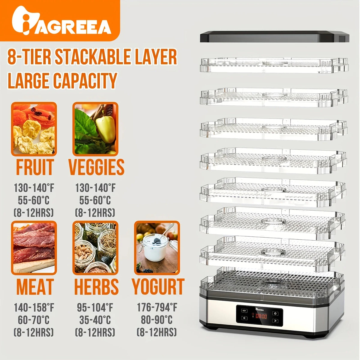 8 Trays Digital Food Dehydrator W620