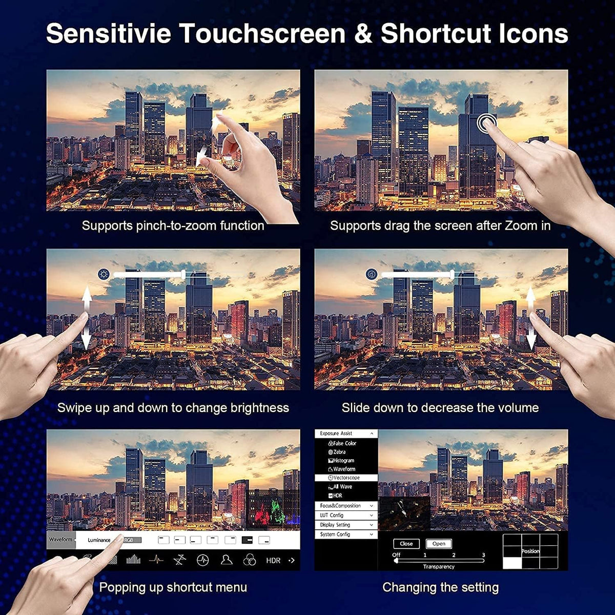 5.5 inch 2800nits Touch Screen Field Monitor with 3D LUT HDR Waveform Vectorscope False Color Zebra S490