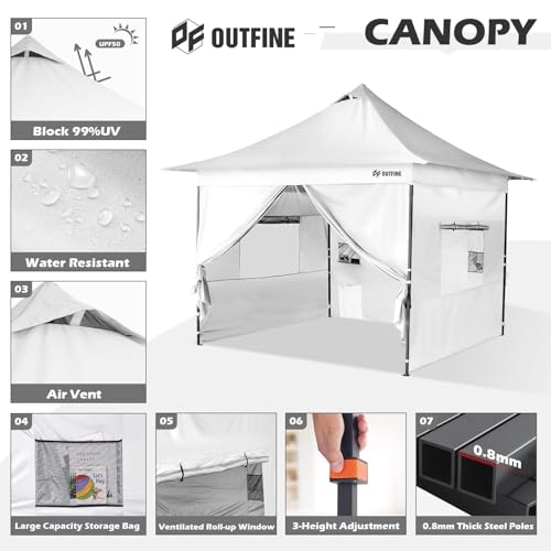 Heavy Duty Canopy 10x10 Pop Up Commercial Canopy Tent with 3 Side Walls, Roller Bag, 4 Weight Bags, Stakes and Ropes (White, 10 * 10FT) L90823