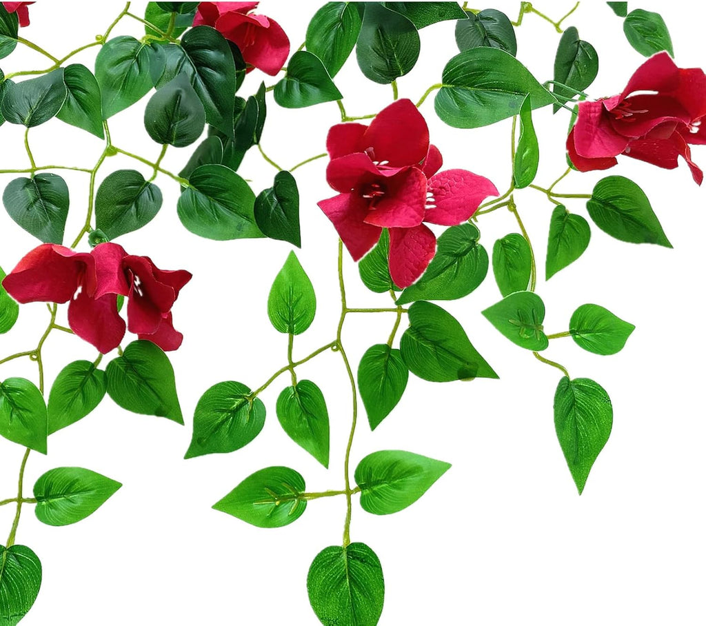 Pack of 4 Artificial Hanging Bougainvillea Silk Plastic Flower Vines Faux Plant (Fuchsia) I792057
