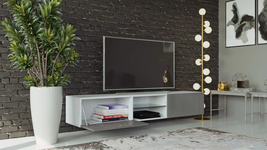 White Slate Grey Glass TV Stand with LED A2979