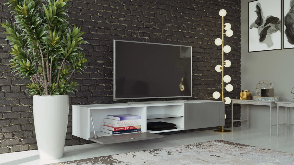 White Slate Grey Glass TV Stand with LED A2979