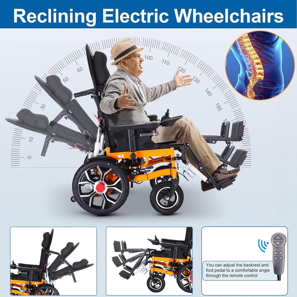 Reclining Foldable Electric Wheelchair with Adjustable Backrest and Pedal, 500W Motor, 20 Mile Range, 12AH Lithium Battery B2373