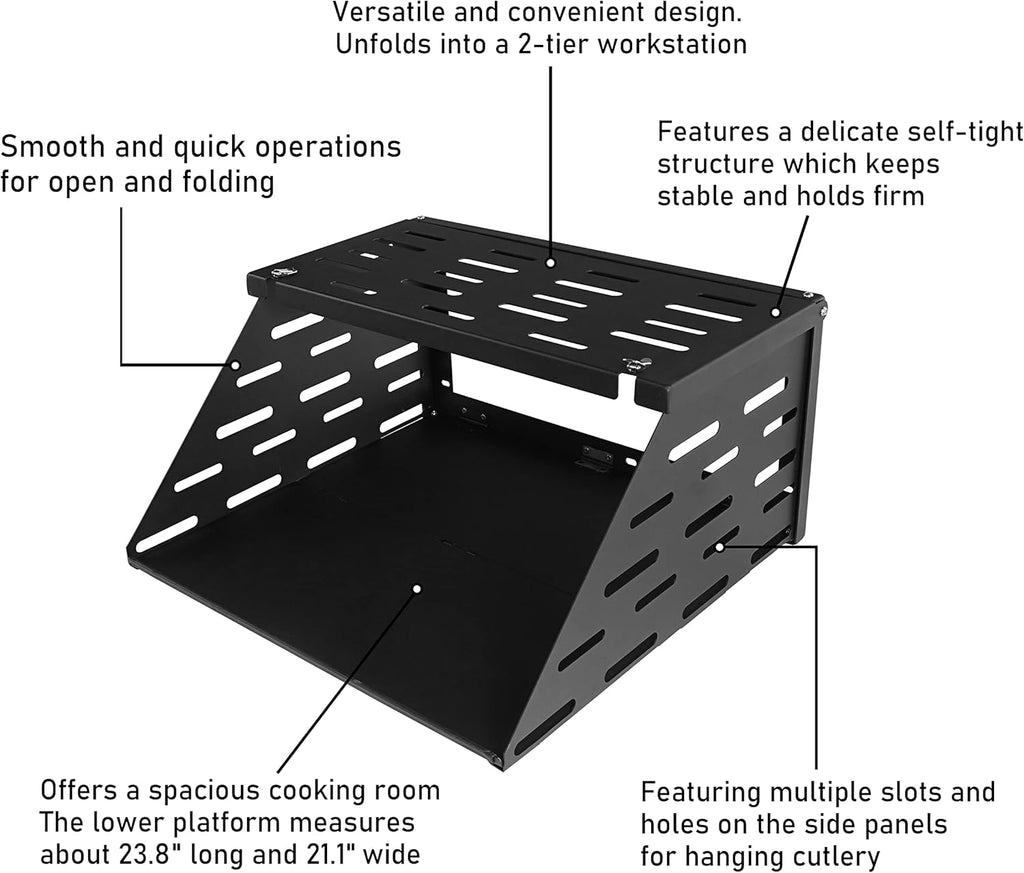 2-Tier Foldable Tailgate Table Camping Cargo Shelf Q4710