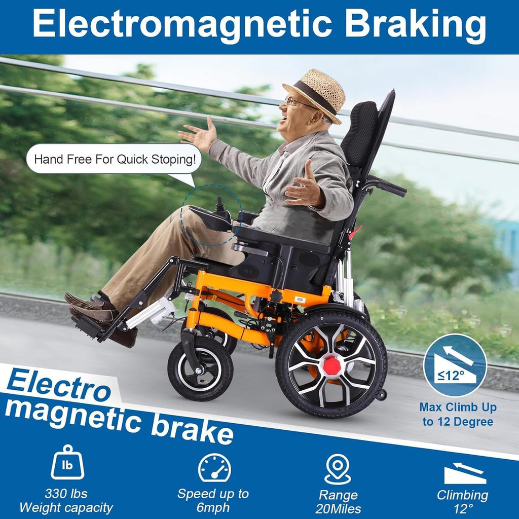 Reclining Foldable Electric Wheelchair with Adjustable Backrest and Pedal, 500W Motor, 20 Mile Range, 12AH Lithium Battery B2373
