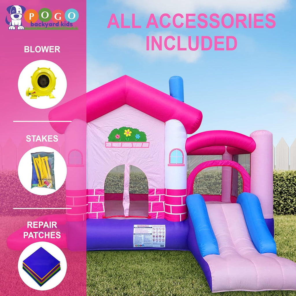 Pink Inflatable Bounce House with Slide, 12.5' x 10.5' Play Area, 7.9' Tall Z16314