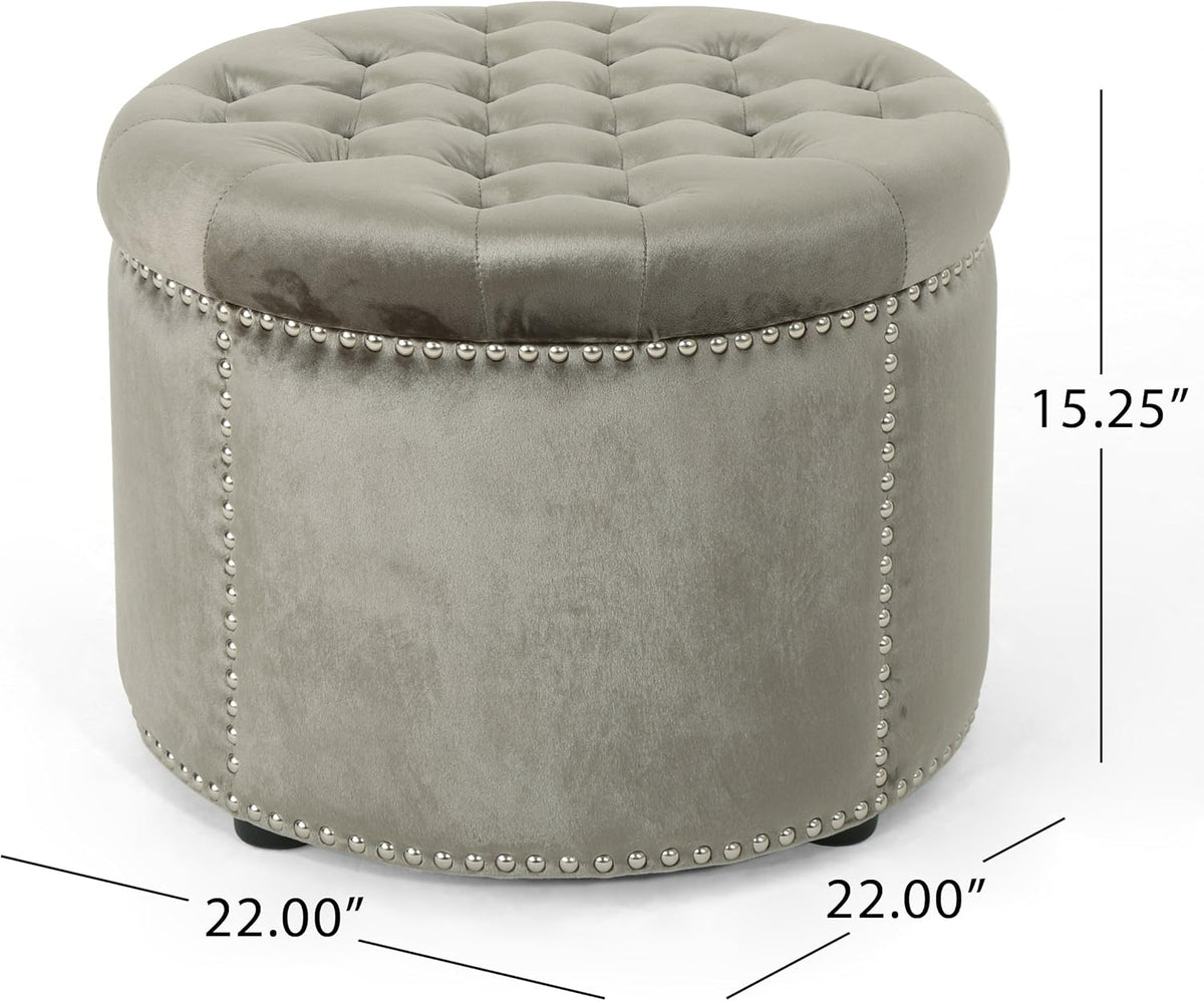 Grey Velvet Tufted Ottoman F92600