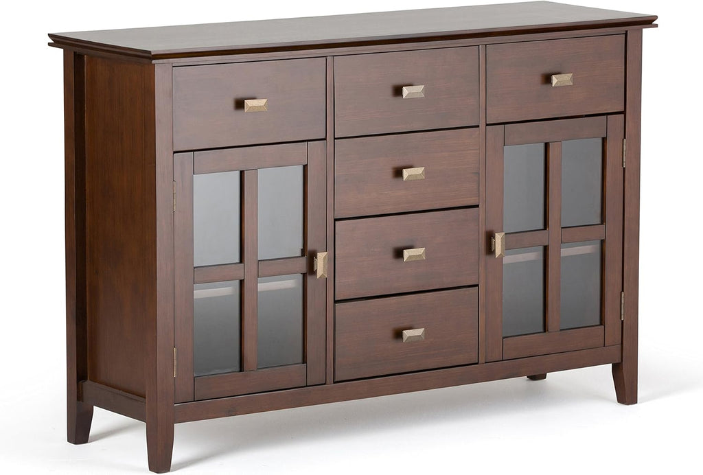 Solid Pine Wood Sideboard Buffet Credenza in Russet Brown with 2 Doors, 6 Drawers and 2 Cabinets K74678