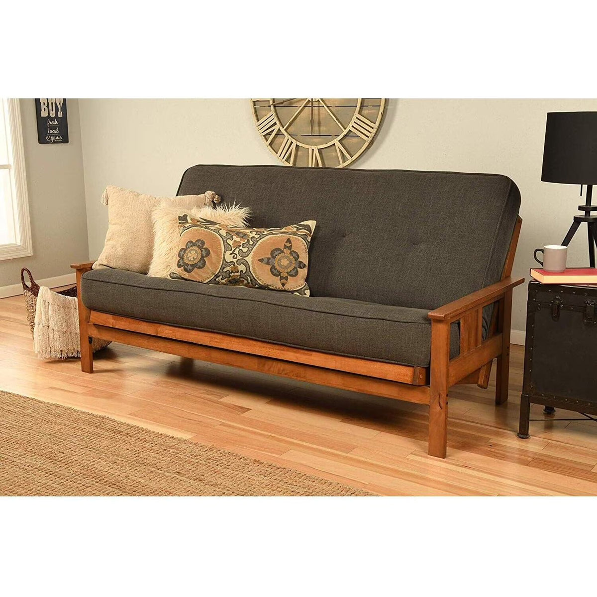 Boldly Bohemian Futon Frame with Linen Charcoal Mattress Z1981