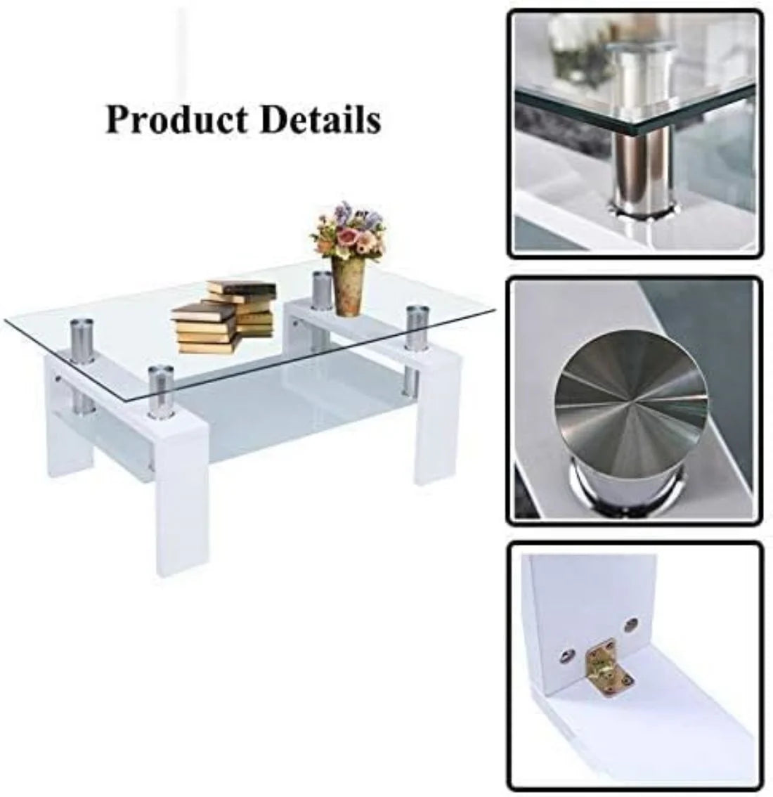 Glass Top White Coffee Table with Lower Shelf M975240